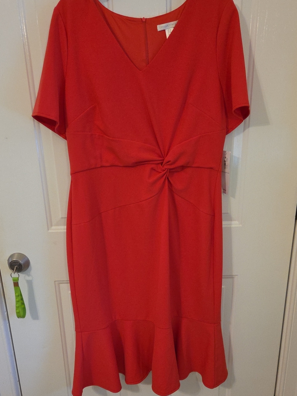 London Times Red Twist-Knot Midi Dress